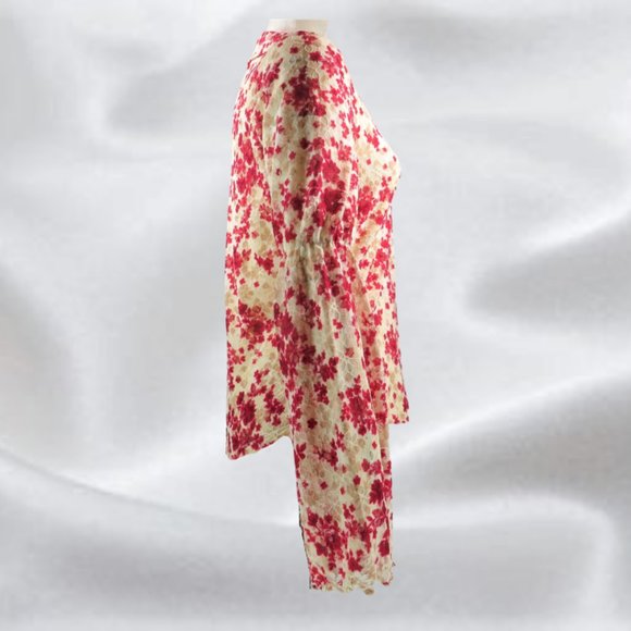 INC Petite Red Flower Beige Shirt in Size Large - Picture 4 of 7